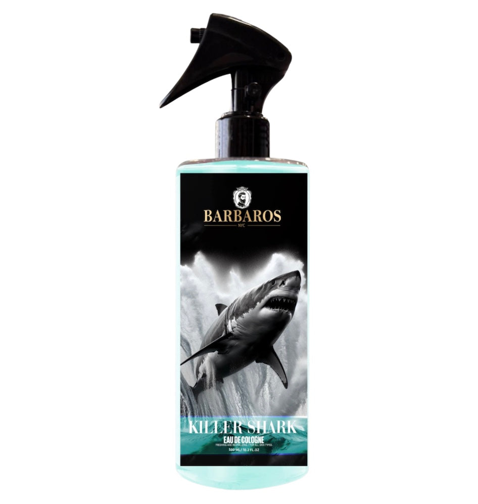 Barbaros Killer Shark aftershave/cologne with white background