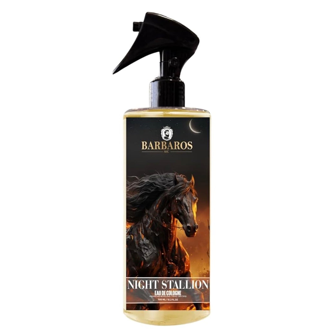 Barbaros Night Stallion cologne bottle with a horse on the label