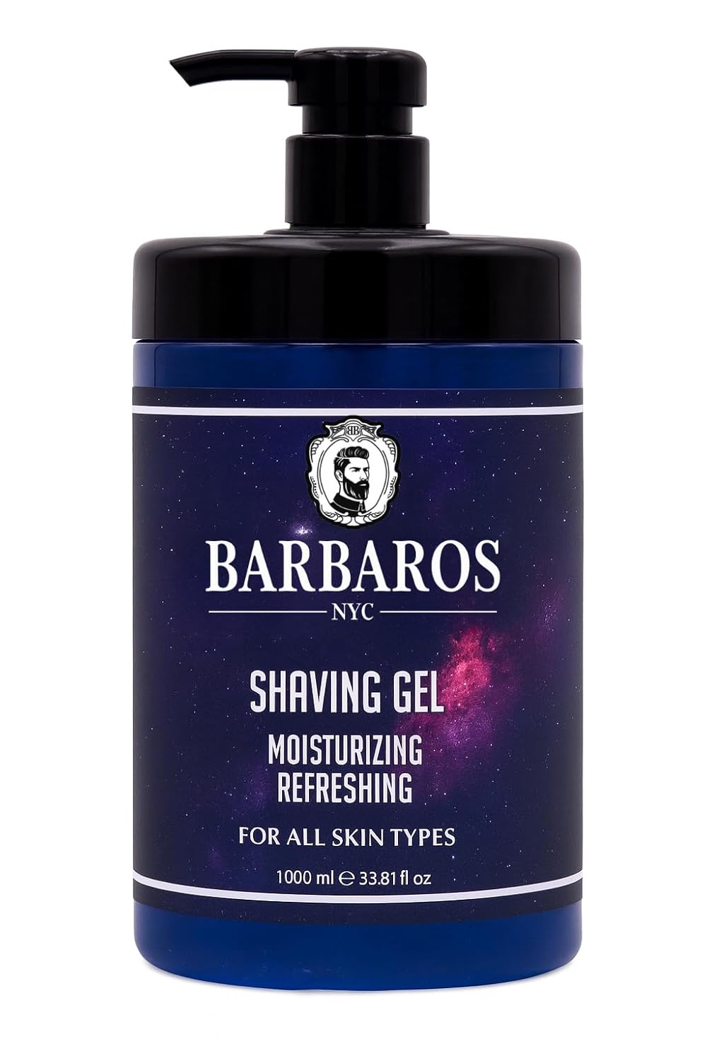 Barbaros shaving gel bottle on a white background