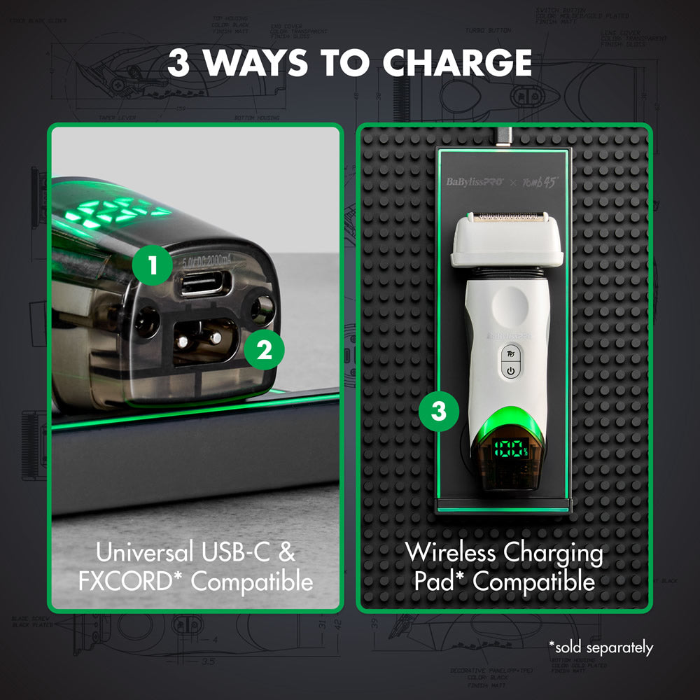 BaybylissPro Tomb45 Wireless Charging Double Foil Shaver (White) 