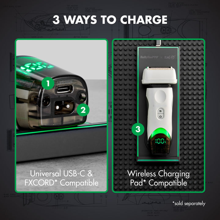 BaybylissPro Tomb45 Wireless Charging Double Foil Shaver (White) 