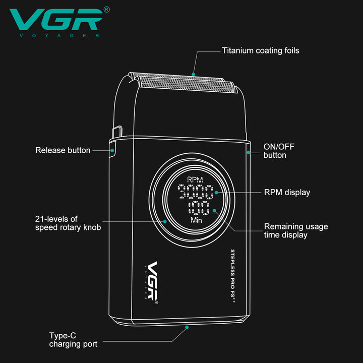 VGR Stepless Pro Foil Shaver - Red 